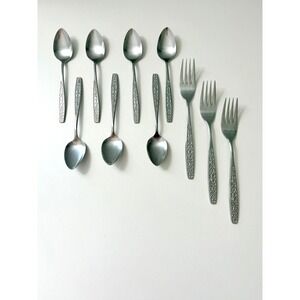 Vintage Japan Continental Stainless Flatware Scroll 3 (7.5") Forks 7 Teaspoons